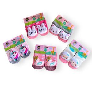 Meia 3D Bebê Antiderrapante com Chocalho - Acessórios Infantis - 0 à 12 meses, MENINA