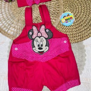 Jardineira Minnie 2 peças - Rosa Pink, 3 a 7 meses