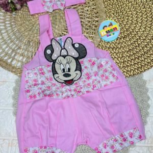 Jardineira Minnie 2 peças - Rosa, 3 a 7 meses
