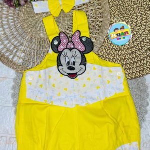 Jardineira Minnie 2 peças - Amarelo, 3 a 7 meses