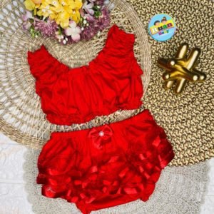 Conjunto Calcinha + Cropped - Vermelha, 0 à 12 meses