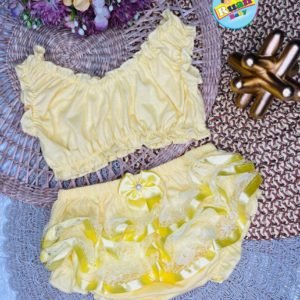 Conjunto Calcinha + Cropped - Amarelo, 0 à 12 meses