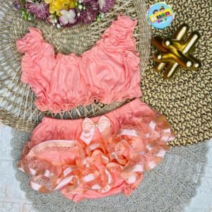 Conjunto Calcinha + Cropped - Salmão, 0 à 12 meses