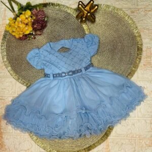 Vestido De Festa Menina Bonita - T3, Azul bebê