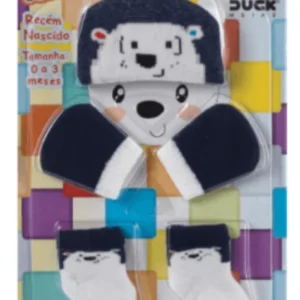 KIT FOFURINHA PARA BEBÊ TOUCA, LUVA E MEIA LISO & ESTAMPADO - RECÉM NASCIDO - Azul marinho