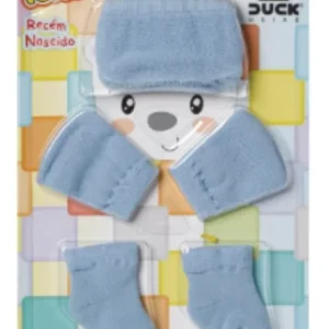 KIT FOFURINHA PARA BEBÊ TOUCA, LUVA E MEIA LISO & ESTAMPADO - RECÉM NASCIDO - Azul bebê